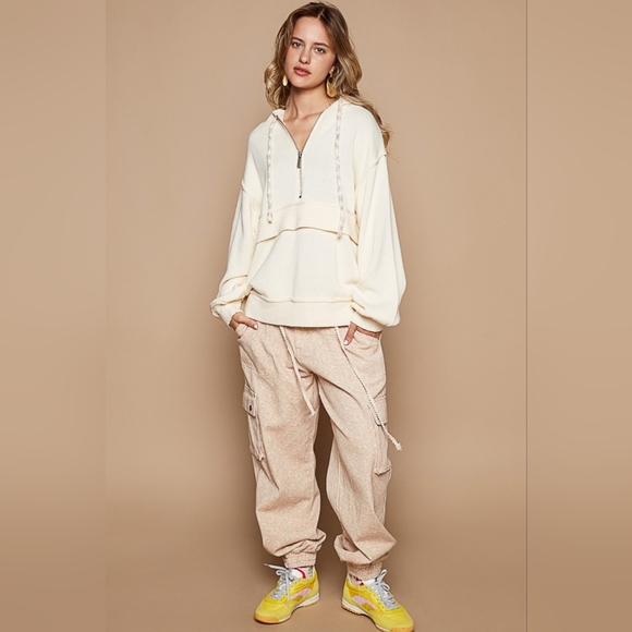 POL Half Zip Drop Shoulder Hooded Sweater - Picture 4 of 5